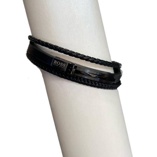 PULSERA DE CUERO TRIPLE HUGO BOSS NEGRO