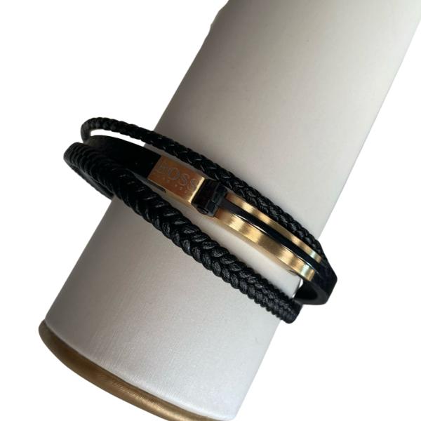 PULSERA DE CUERO TRIPLE HUGO BOSS DORADO