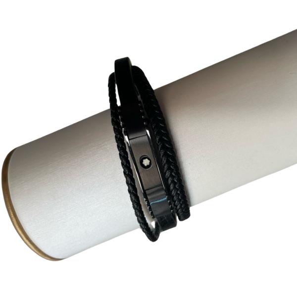 PULSERA DE CUERO TRIPLE MONT BLANC NEGRO