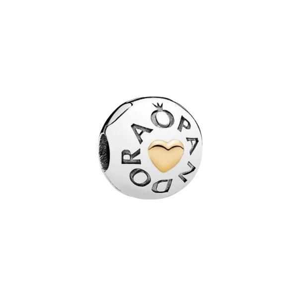CHARM CLIP REDONDO CORAZONCITO DORADO Y EMBLEMA PANDORA CH02